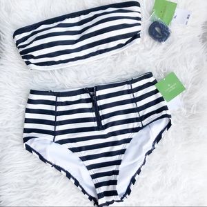 Kate Spade Striped Highwaisted Bandeau Bikini S
